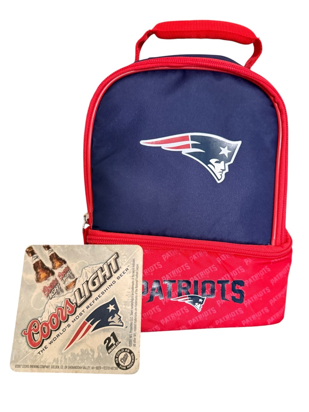 NFL Official New England Patriots Insulated Lunch Bag & NFL Coors Lite Coaster